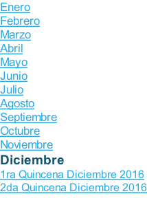 Enero  Febrero Marzo Abril Mayo Junio Julio Agosto Septiembre Octubre Noviembre Diciembre 1ra Quincena Diciembre 2016 2da Quincena Diciembre 2016